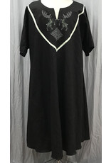Cloakmakers.com J860 - Black Short Sleeve Linen Tunic w/ Rampant Stag & Celtic Knot Embroidered Collar