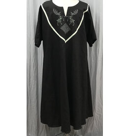Cloakmakers.com J860 - Black Short Sleeve Linen Tunic w/ Rampant Stag & Celtic Knot Embroidered Collar