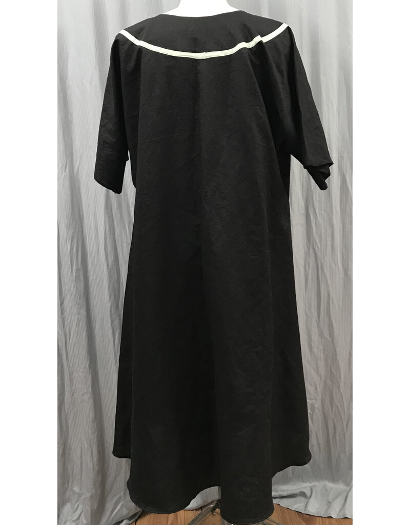 Cloakmakers.com J860 - Black Short Sleeve Linen Tunic w/ Rampant Stag & Celtic Knot Embroidered Collar