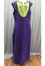 Cloakmakers.com G1192 -Sleeveless Violet Purple Tunic w/Side Slits, Hummingbird and Tree Embroidery on Green Collar