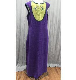 Cloakmakers.com G1192 -Sleeveless Violet Purple Tunic w/Side Slits, Hummingbird and Tree Embroidery on Green Collar