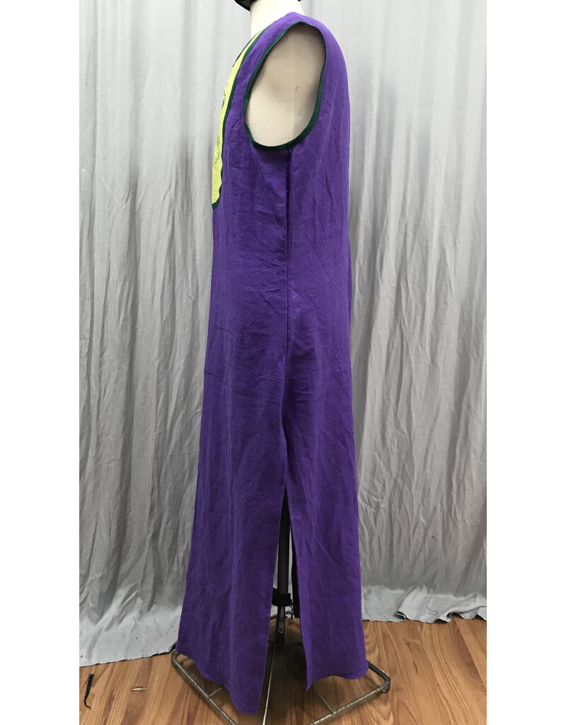 Cloakmakers.com G1192 -Sleeveless Violet Purple Tunic w/Side Slits, Hummingbird and Tree Embroidery on Green Collar