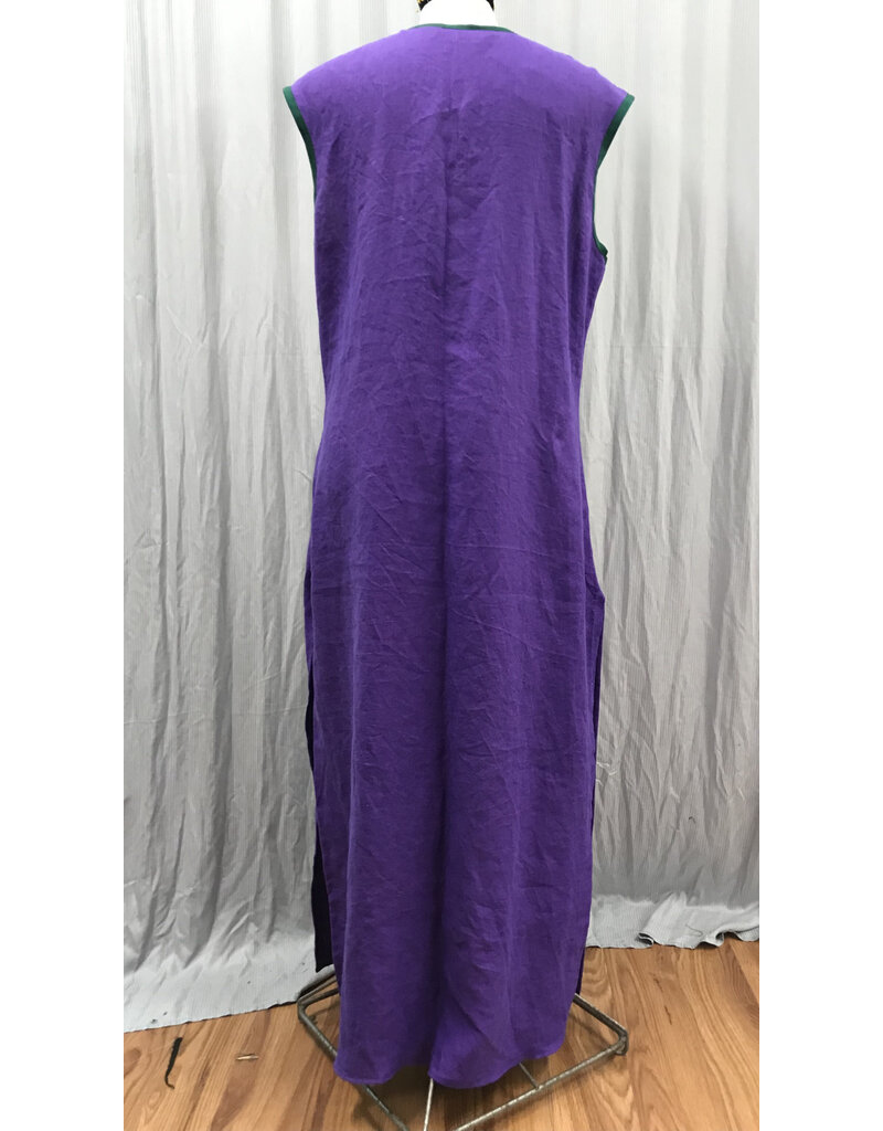 Cloakmakers.com G1192 -Sleeveless Violet Purple Tunic w/Side Slits, Hummingbird and Tree Embroidery on Green Collar