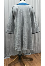Cloakmakers.com J858 - Long Sleeve Grey Linen Tunic w/ Turquoise Blue Embroidered Collar