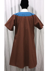Cloakmakers.com J859 - Brown Cotton Short Sleeve Tunic w/ Wolf & Knot Embroidery on Teal Collar