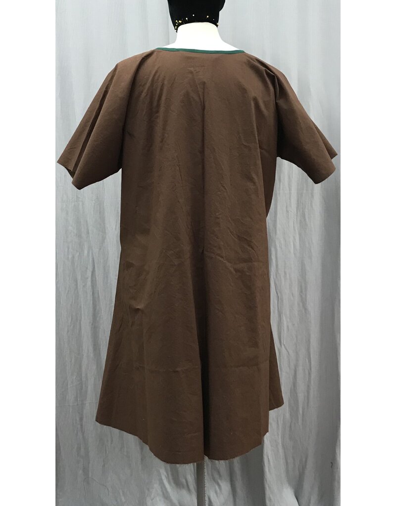 Cloakmakers.com J861 - Brown Cotton Short Sleeve Tunic w/ Green Embroidery on Tan Bib