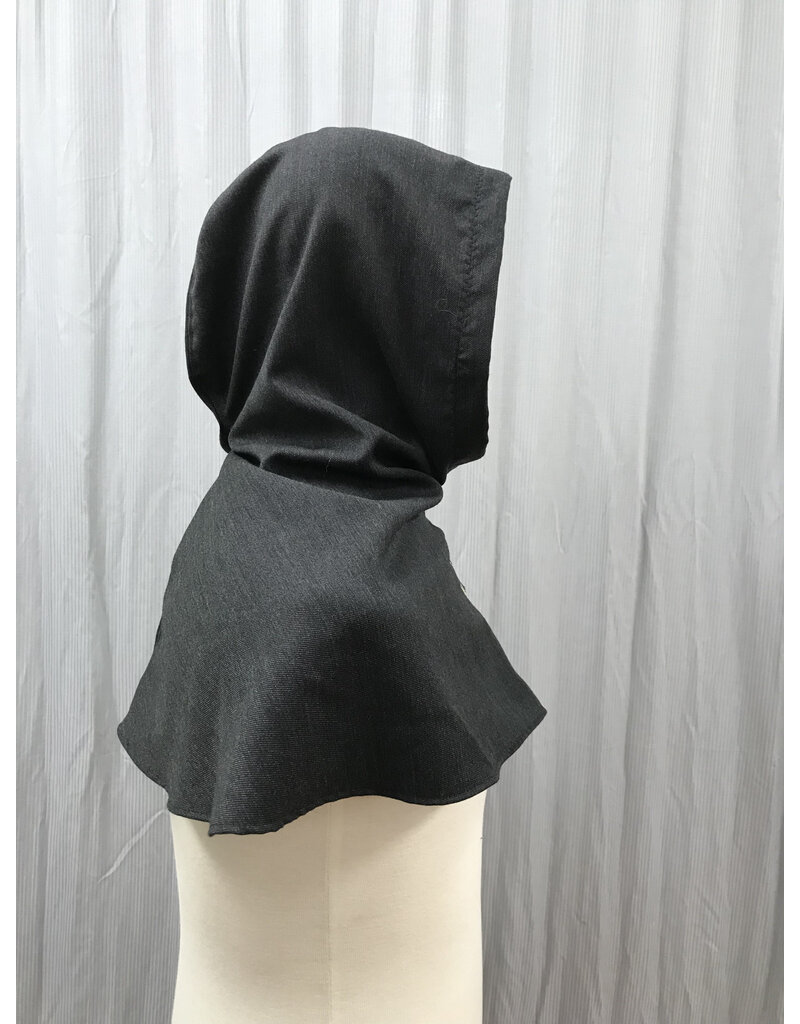 Cloakmakers.com H479  - Hooded Cowl, Charcoal Grey Wool Blend, Pinecone Embroidery