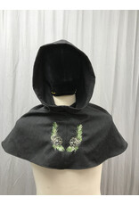 Cloakmakers.com H479  - Hooded Cowl, Charcoal Grey Wool Blend, Pinecone Embroidery