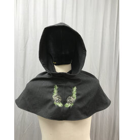 Cloakmakers.com H479  - Hooded Cowl, Charcoal Grey Wool Blend, Pinecone Embroidery
