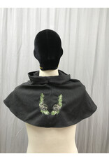 Cloakmakers.com H479  - Hooded Cowl, Charcoal Grey Wool Blend, Pinecone Embroidery