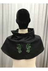 Cloakmakers.com H470- Washable Black Wool Hooded Cowl w/Hops Embroidery