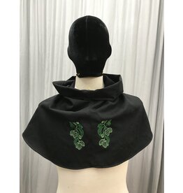 Cloakmakers.com H470- Washable Black Wool Hooded Cowl w/Hops Embroidery