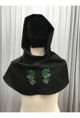 Cloakmakers.com H470- Washable Black Wool Hooded Cowl w/Hops Embroidery