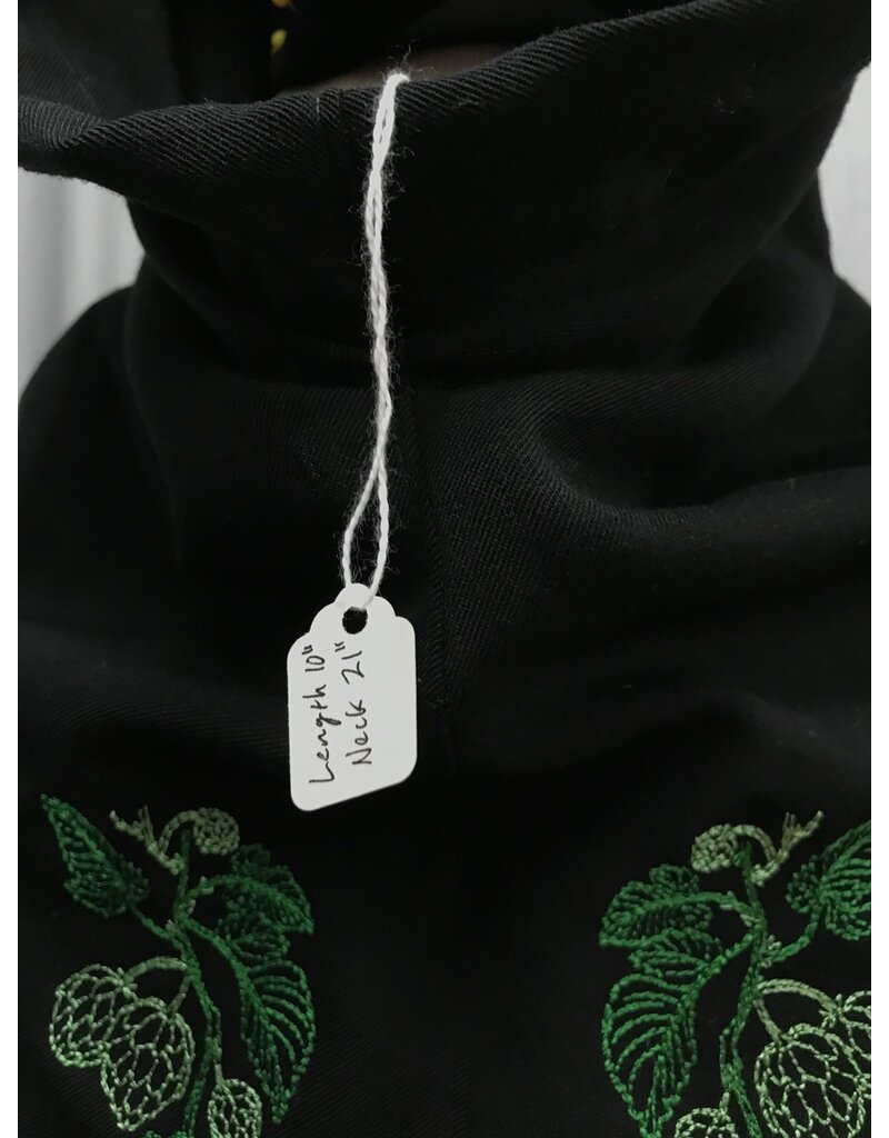 Cloakmakers.com H470- Washable Black Wool Hooded Cowl w/Hops Embroidery