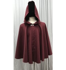 Cloakmakers.com 5369 - Washable Short Burgundy Red Cloak w/Unlined Hood, Square Clasp