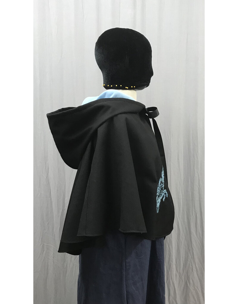 Cloakmakers.com 5381 - Washable Rain Resistant Short Black  Wool Blend Cloak w/ Pegasi & Pockets