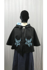 Cloakmakers.com 5381 - Washable Rain Resistant Short Black  Wool Blend Cloak w/ Pegasi & Pockets