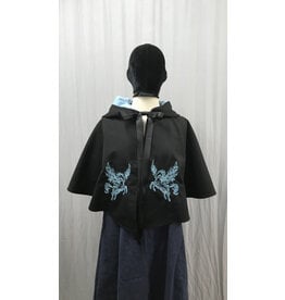 Cloakmakers.com 5381 - Washable Rain Resistant Short Black  Wool Blend Cloak w/ Pegasi & Pockets