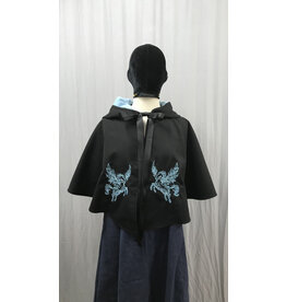 Cloakmakers.com 5381 - Washable Short Black  Wool Blend Cloak w/ Pegasi & Pockets