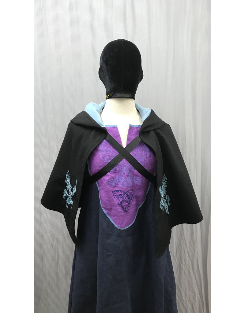 Cloakmakers.com 5381 - Washable Rain Resistant Short Black  Wool Blend Cloak w/ Pegasi & Pockets