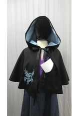 Cloakmakers.com 5381 - Washable Rain Resistant Short Black  Wool Blend Cloak w/ Pegasi & Pockets