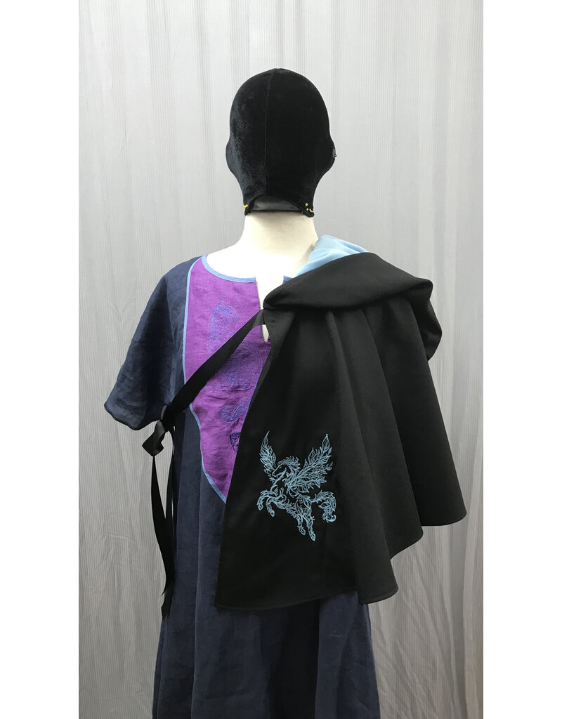 Cloakmakers.com 5381 - Washable Rain Resistant Short Black  Wool Blend Cloak w/ Pegasi & Pockets