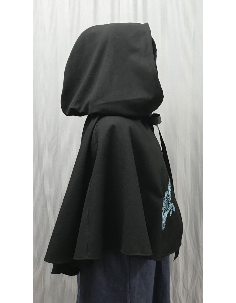 Cloakmakers.com 5381 - Washable Rain Resistant Short Black  Wool Blend Cloak w/ Pegasi & Pockets