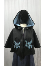 Cloakmakers.com 5381 - Washable Rain Resistant Short Black  Wool Blend Cloak w/ Pegasi & Pockets