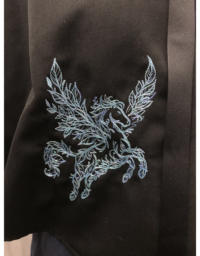 Cloakmakers.com 5381 - Washable Rain Resistant Short Black  Wool Blend Cloak w/ Pegasi & Pockets