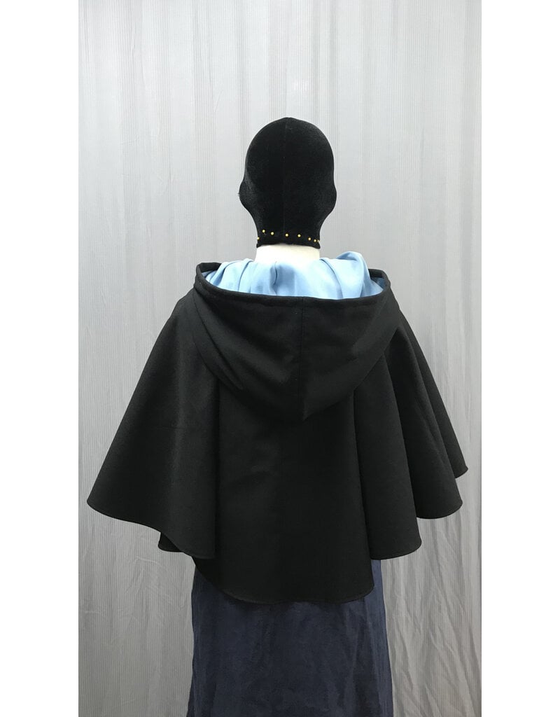 Cloakmakers.com 5381 - Washable Rain Resistant Short Black  Wool Blend Cloak w/ Pegasi & Pockets