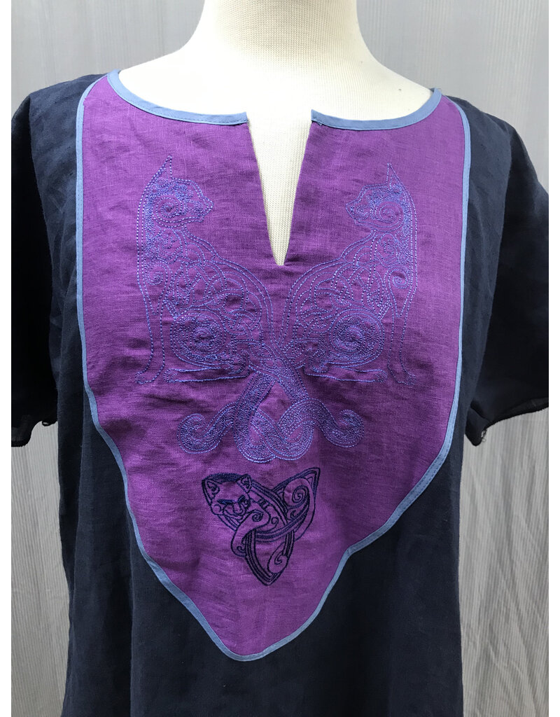Cloakmakers.com G1188 - Washable Navy Blue Linen Gown w/ Triple Cat Embroidery