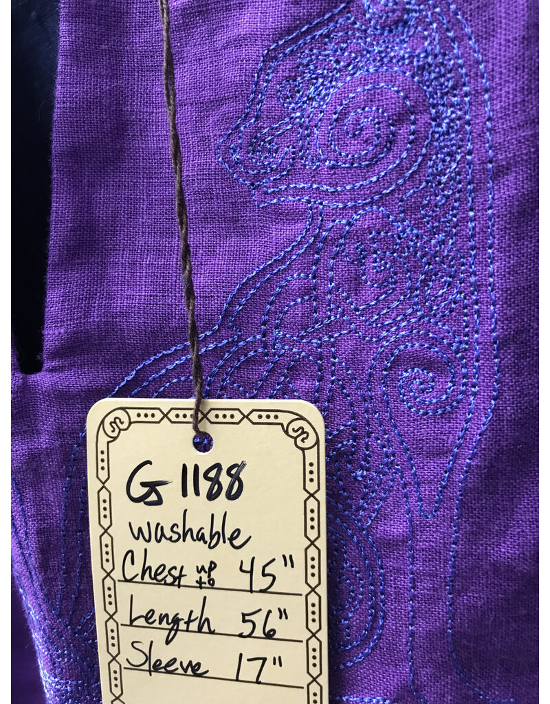 Cloakmakers.com G1188 - Washable Navy Blue Linen Gown w/ Triple Cat Embroidery