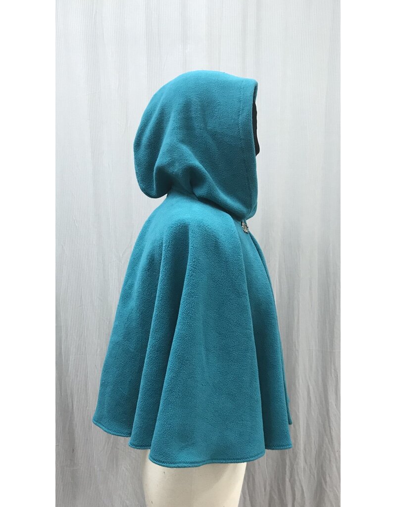 Cloakmakers.com 5382 - Washable Turquoise Short Fleece Cloak w/ Cat Embroidery, Vale-style Clasp