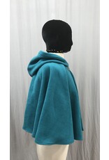 Cloakmakers.com 5382 - Washable Turquoise Short Fleece Cloak w/ Cat Embroidery, Vale-style Clasp