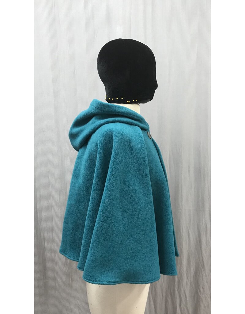 Cloakmakers.com 5382 - Washable Turquoise Short Fleece Cloak w/ Cat Embroidery, Vale-style Clasp