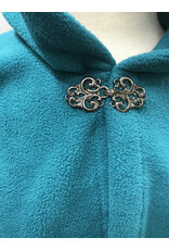 Cloakmakers.com 5382 - Washable Turquoise Short Fleece Cloak w/ Cat Embroidery, Vale-style Clasp