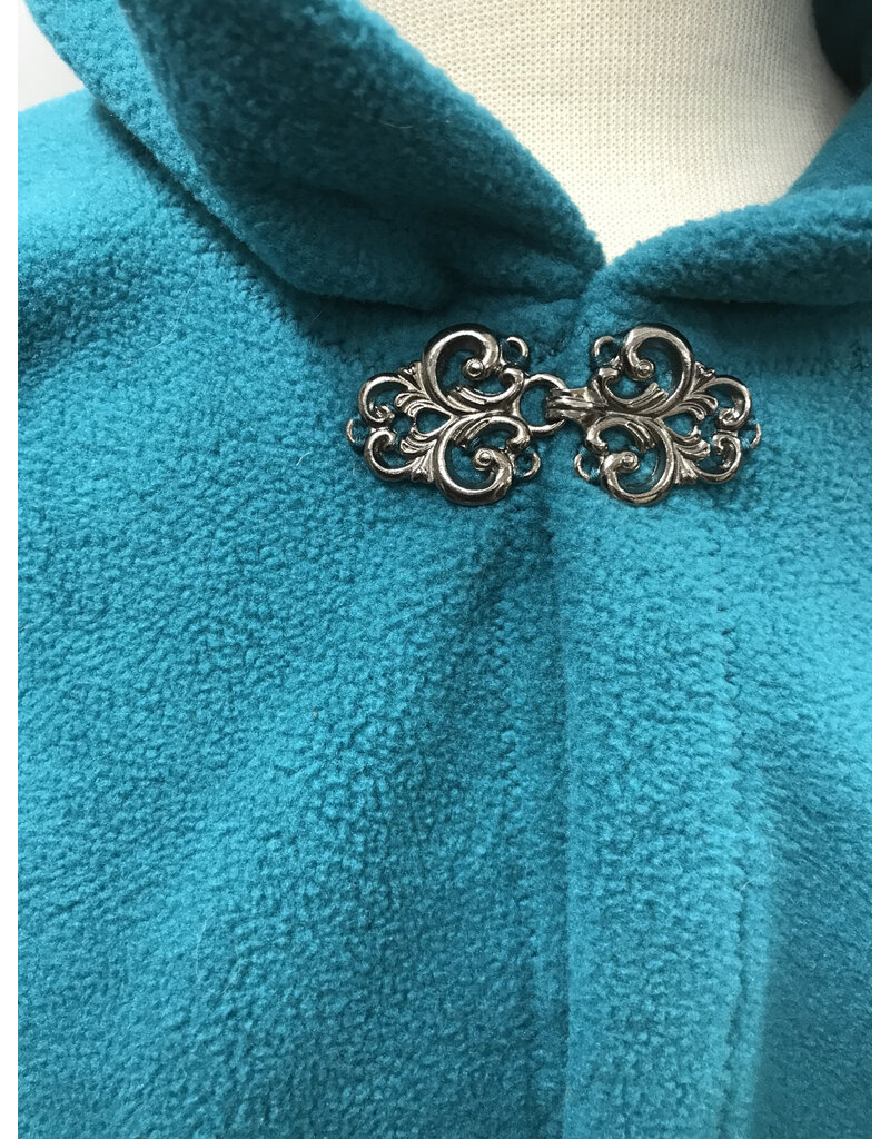 Cloakmakers.com 5382 - Washable Turquoise Short Fleece Cloak w/ Cat Embroidery, Vale-style Clasp