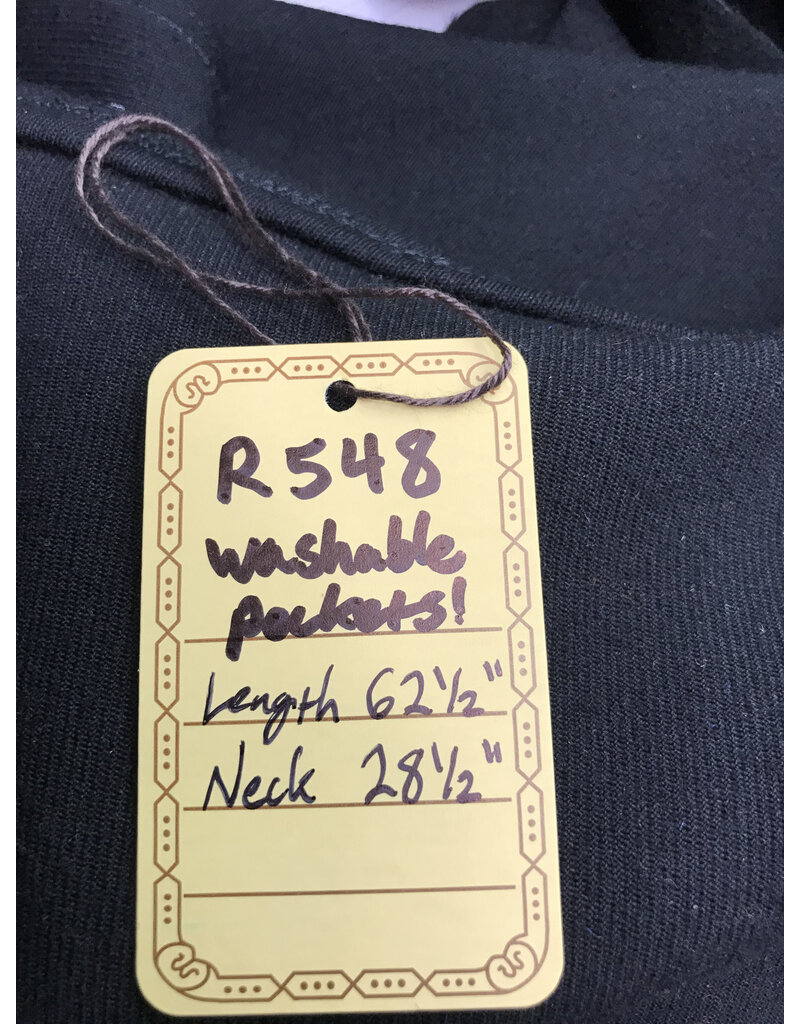 Cloakmakers.com R548 - Washable Black Cotton Robe w/ Pockets & Black, Gold & Silver Trim