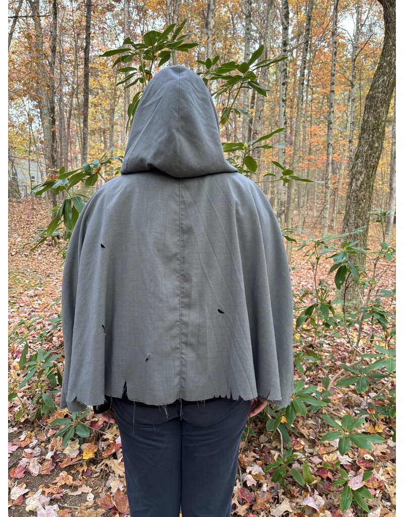 Cloakmakers.com 5417-Distressed Short Grey Cloak w/ Ties, Washable Wool Suiting