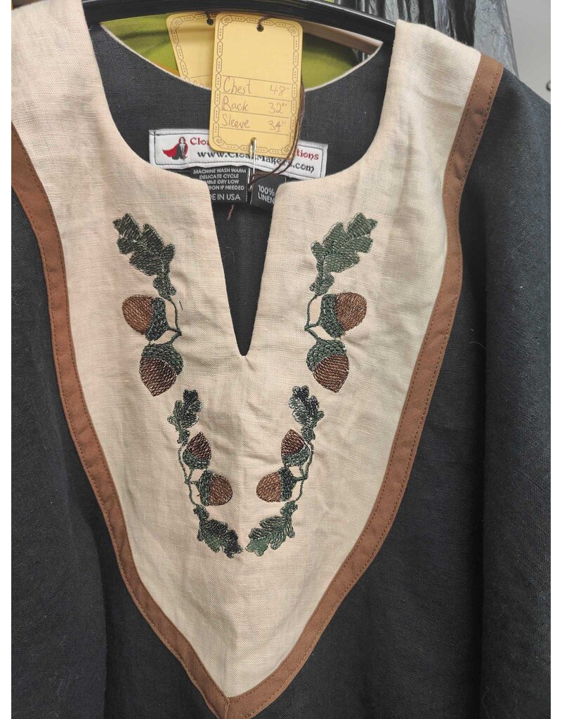 Cloakmakers.com J865 - Washable Black Linen Tunic w/ Acorn Embroidery