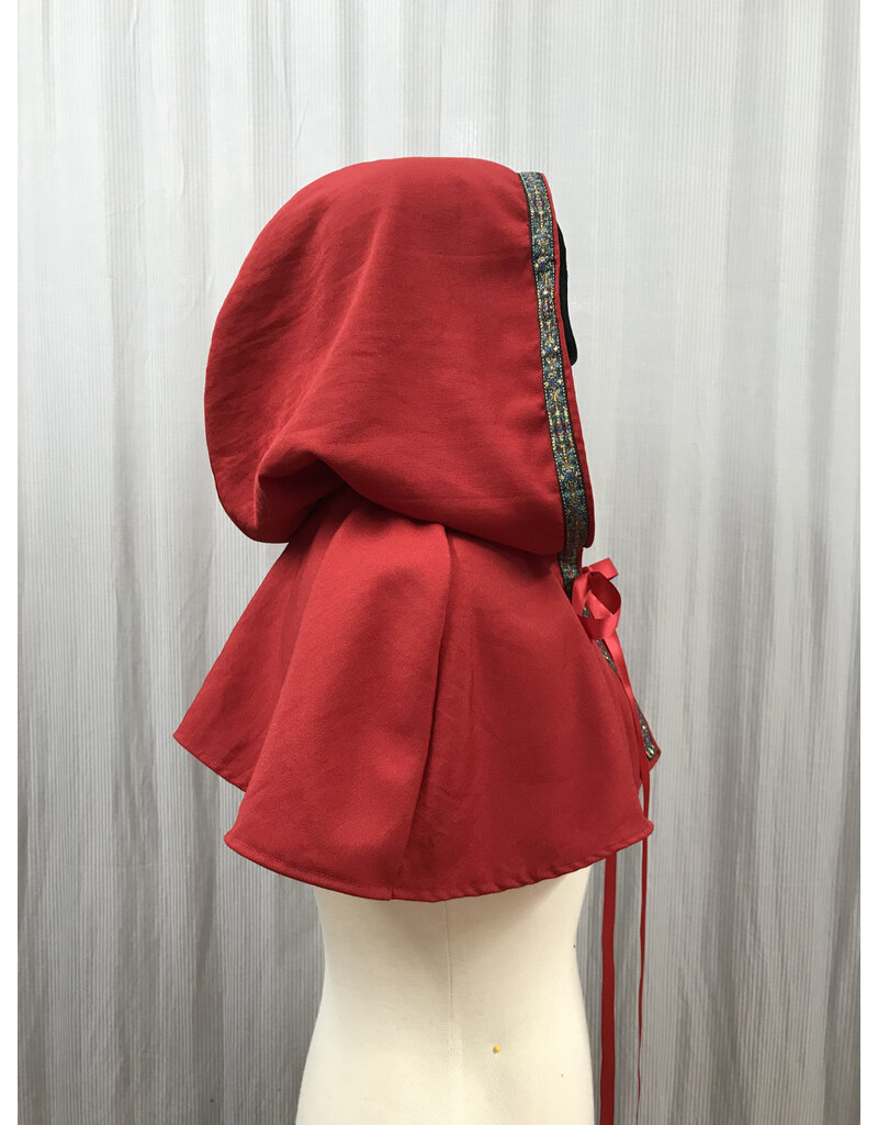 5431 Washable Short Red Rain Capelet w/ Trim, Ribbon Closure1 Cloak