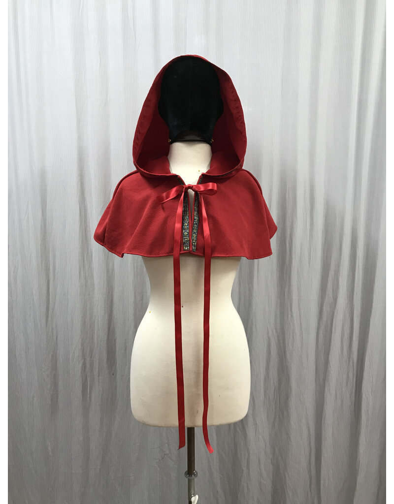 5431 Washable Short Red Rain Capelet w/ Trim, Ribbon Closure1 Cloak
