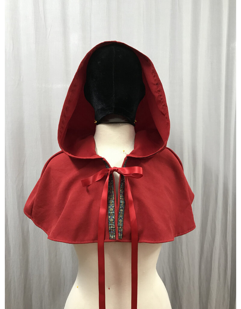5431 Washable Short Red Rain Capelet w/ Trim, Ribbon Closure1 Cloak