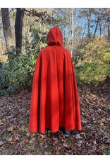 Cloakmakers.com 5435 - Tomato Red Full Circle Cloak w/ Brown Velvet Hood Lining