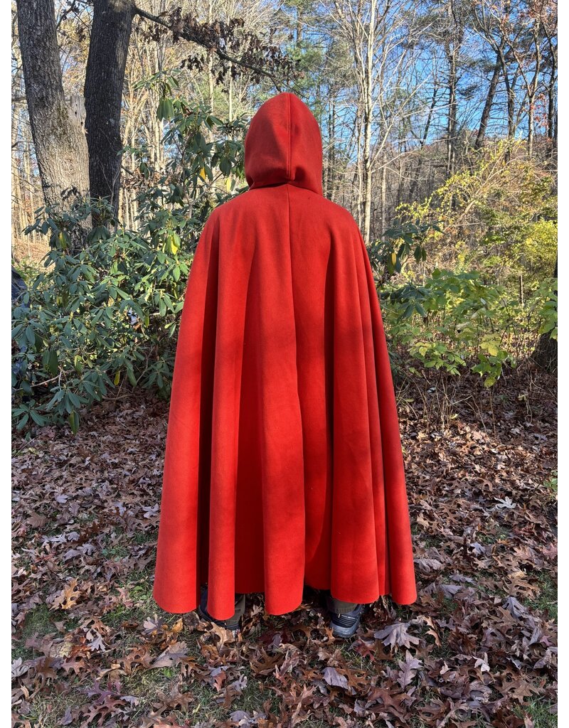 Cloakmakers.com 5435 - Tomato Red Full Circle Cloak w/ Brown Velvet Hood Lining