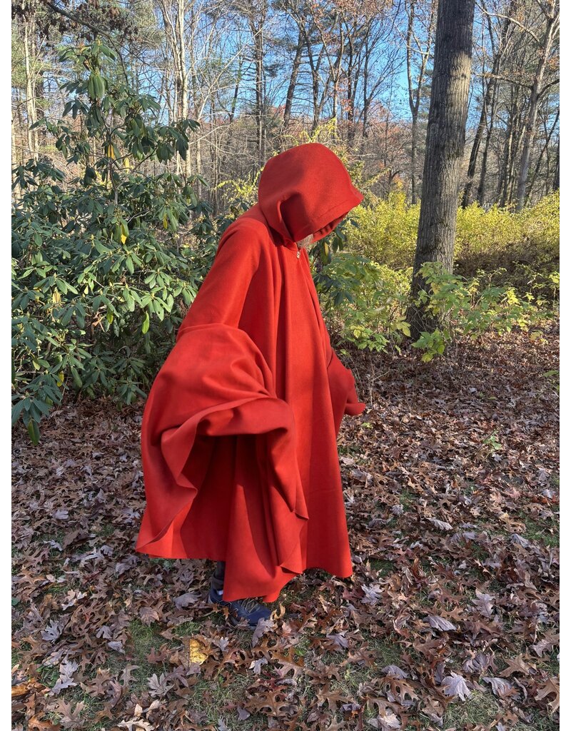 Cloakmakers.com 5435 - Tomato Red Full Circle Cloak w/ Brown Velvet Hood Lining