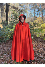 Cloakmakers.com 5435 - Tomato Red Full Circle Cloak w/ Brown Velvet Hood Lining