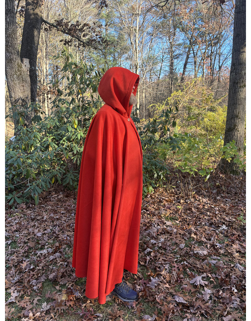 Cloakmakers.com 5435 - Tomato Red Full Circle Cloak w/ Brown Velvet Hood Lining