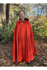Cloakmakers.com 5435 - Tomato Red Full Circle Cloak w/ Brown Velvet Hood Lining