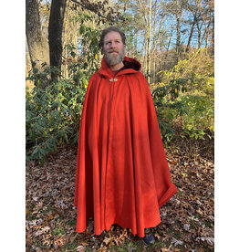 Cloakmakers.com 5435 - Tomato Red Full Circle Cloak w/ Brown Velvet Hood Lining